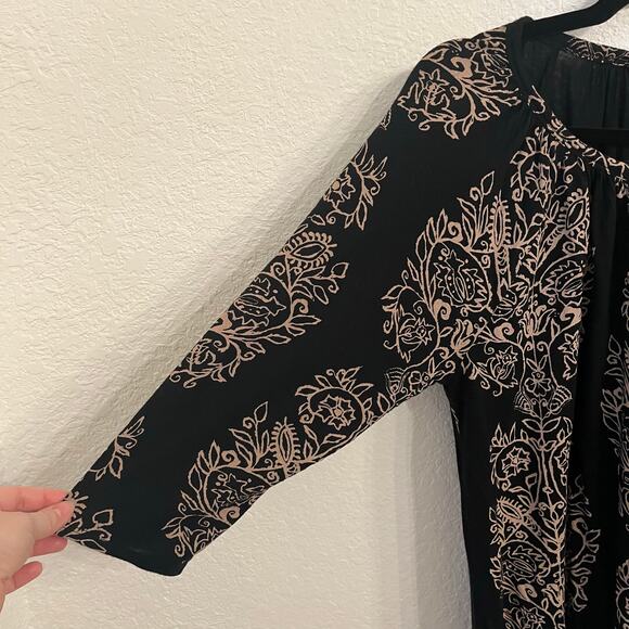 Lucky Brand Top XL Boho Block Print Blouse Floral 3/4 Sleeve Lightweight Stretch - Picture 4 of 11